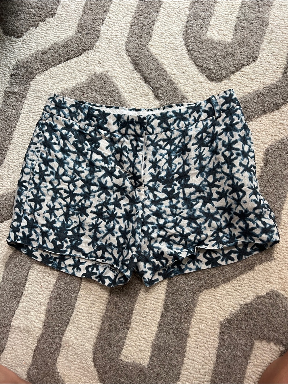 J. Crew Navy & Tan Linen Starburst Print Shorts